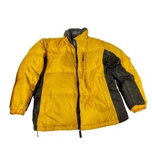 Kids Puffer Jacket Yellow‎ Black Full Zip Hooded Winter Warm Size L 14-16